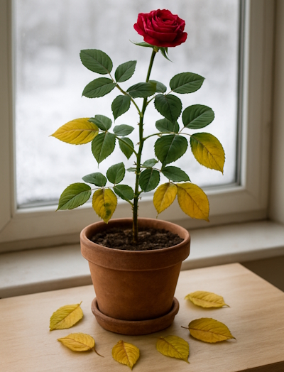 желтеют листья у розы